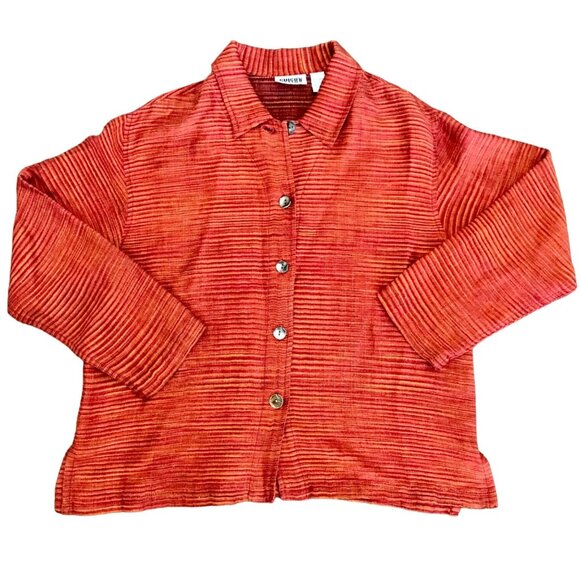 Chico's Design Women's Woven Linen Burnt Orange Button-up Shirt Size L Lagenlook - Picture 1 of 11
